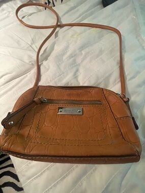 Tignanello Tan Croc-Embossed Crossbody Bag